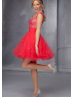 Tulle Beaded Scoop Neckline Key Hole Back Knee Length Prom Dress